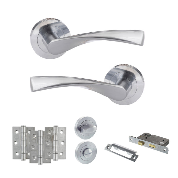 Eco Aqua Door Handle Pack (Bathroom Set - 2.5" CE Bathroom Lock, 3" Fire Rated Hinges x3) by Atlantic Hardware