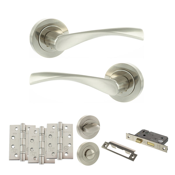 Eco Aqua Door Handle Pack (Bathroom Set - 3" CE Bathroom Lock, 4" Fire Rated Hinges x3) by Atlantic Hardware