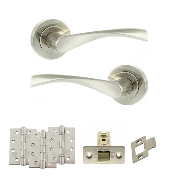 Eco Aqua Door Handle Pack (Latch Set - 3" CE Latch, 4" Fire Rated Hinges x3) by Atlantic Hardware