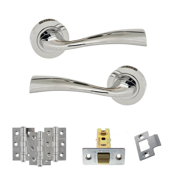 Eco Wave Door Handle Pack (Latch Set - 2.5" CE Latch, 3" Fire Rated Hinges x3) by Atlantic Hardware