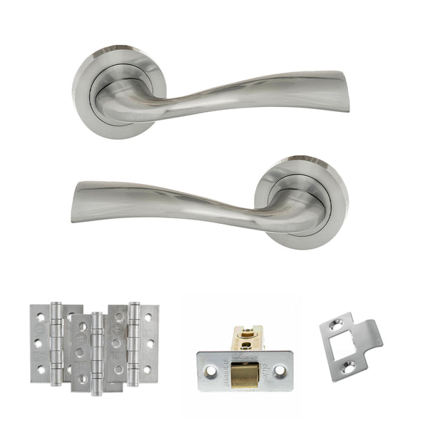 Eco Wave Door Handle Pack (Latch Set - 2.5" CE Latch, 3" Fire Rated Hinges x3) by Atlantic Hardware