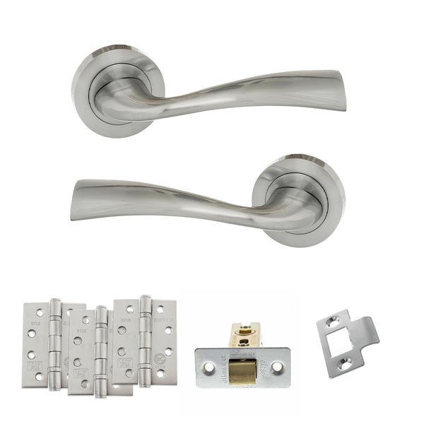 Eco Wave Door Handle Pack (Latch Set - 2.5" CE Latch, 4" Fire Rated Hinges x3) by Atlantic Hardware
