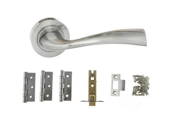 Atlantic Wave Door Pack Bundle (2.5" Latch, 3"x2" Hingesx3) - Satin Chrome