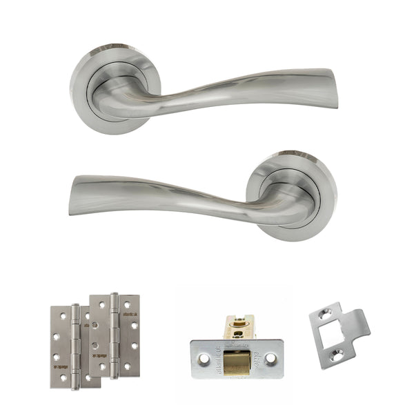 Eco Wave Door Handle Pack (Latch Set - 2.5" CE Latch, 4" Slim Knuckle Hinges x2) by Atlantic Hardware