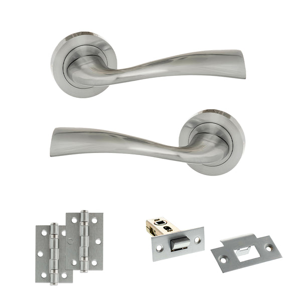 Eco Wave Door Handle Pack (Latch Set - 2.5" Latch, 3" Hinges x2) by Atlantic Hardware