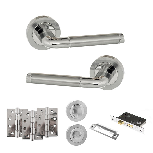 Eco Ocean Door Handle Pack (Bathroom Set - 2.5" CE Bathroom Lock, 4" Fire Rated Hinges x3) by Atlantic Hardware