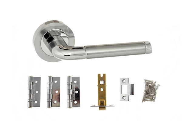 Atlantic Ocean Door Pack Bundle (2.5" Latch, 3"x2" Hingesx3) - Satin Chrome/Polished Chrome