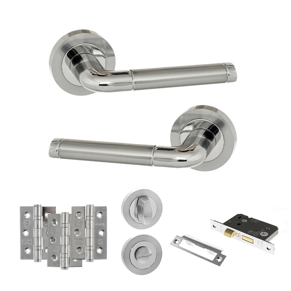 Eco Ocean Door Handle Pack (Bathroom Set - 2.5" CE Bathroom Lock, 3" Fire Rated Hinges x3) by Atlantic Hardware