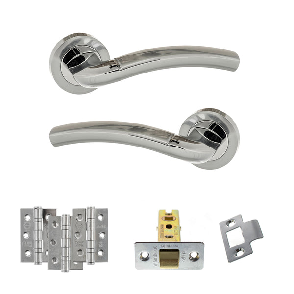 Eco Crest Door Handle Pack (Latch Set - 2.5" CE Latch, 3" Fire Rated Hinges x3) by Atlantic Hardware