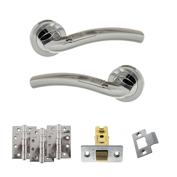 Eco Crest Door Handle Pack (Latch Set - 3" CE Latch, 4" Fire Rated Hinges x3) by Atlantic Hardware