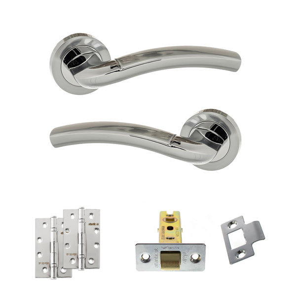 Eco Crest Door Handle Pack (Latch Set - 3" CE Latch, 4" Slim Knuckle Hinges x2) by Atlantic Hardware
