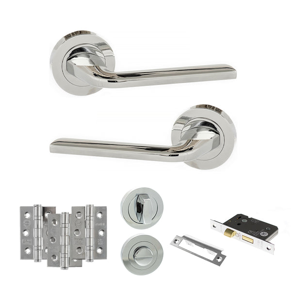 Eco Surf Door Handle Pack (Bathroom Set - 3" CE Bathroom Lock, 3" Fire Rated Hinges x3) by Atlantic Hardware
