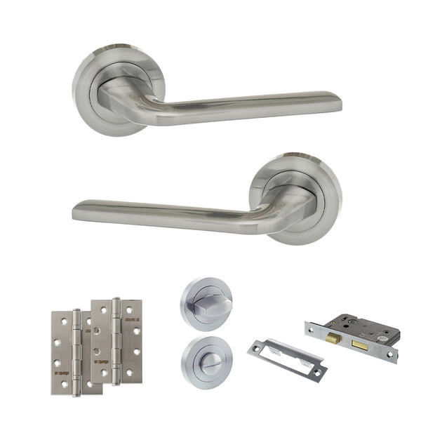 Eco Surf Door Handle Pack (Bathroom Set - 2.5" CE Bathroom Lock, 4" Slim Knuckle Hinges x2) by Atlantic Hardware