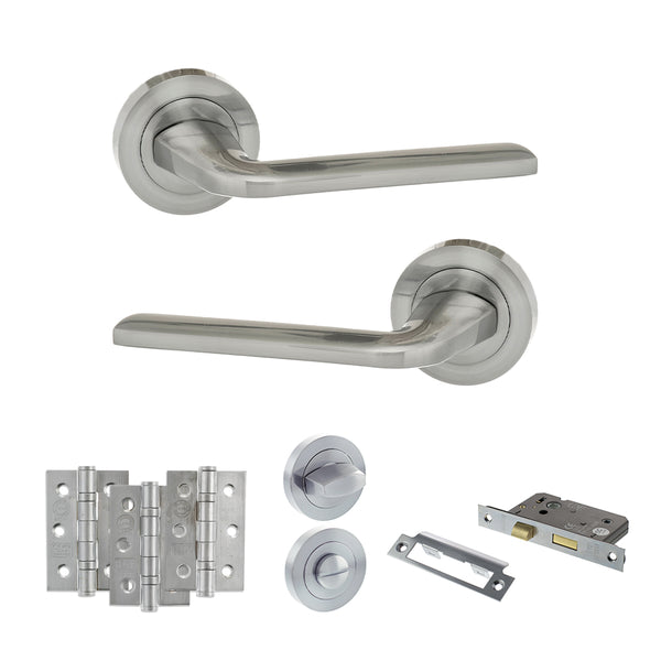 Eco Surf Door Handle Pack (Bathroom Set - 2.5" CE Bathroom Lock, 3" Fire Rated Hinges x3) by Atlantic Hardware