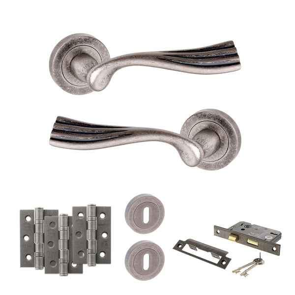 Old English Richmond Door Handle Pack (3 Lever Lock Set - 3" CE Sashlock, 3" Fire Rated Hinges x3) by Atlantic Hardware