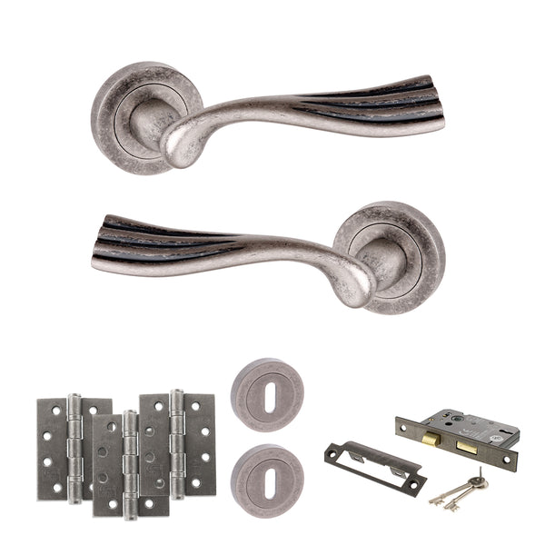 Old English Richmond Door Handle Pack (3 Lever Lock Set - 3" CE Sashlock, 4" Fire Rated Hinges x3) by Atlantic Hardware