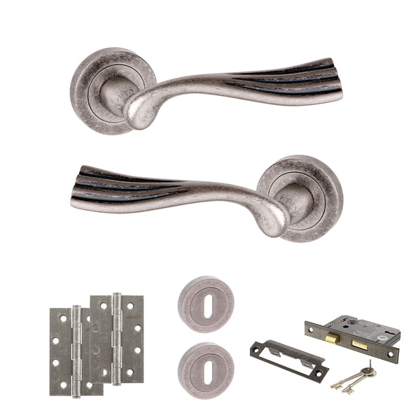 Old English Richmond Door Handle Pack (3 Lever Lock Set - 3" CE Sashlock, 4" Slim Knuckle Hinges x2) by Atlantic Hardware
