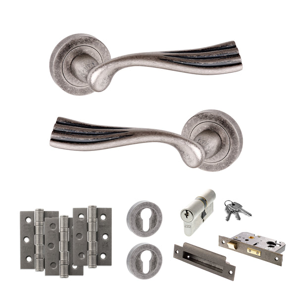 Old English Richmond Door Handle Pack (Euro Lock Set - 2.5" CE Sashlock, 3" Fire Rated Hinges x3) by Atlantic Hardware