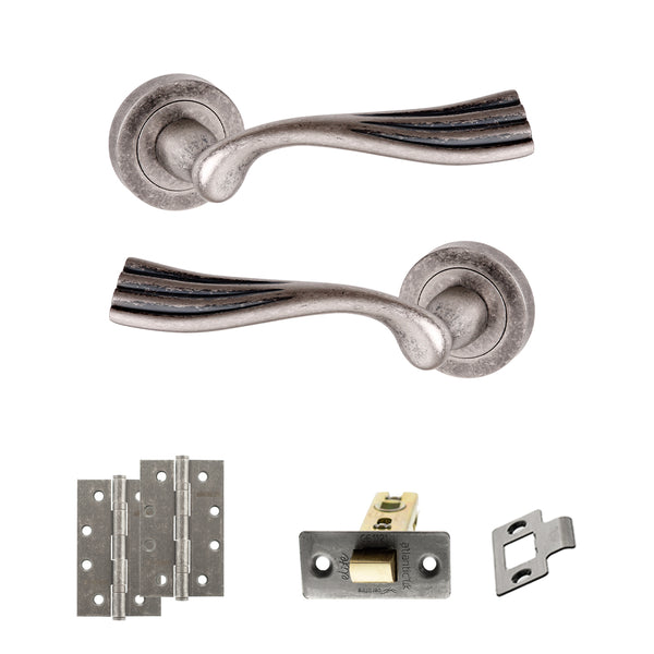 Old English Richmond Door Handle Pack (Latch Set - 2.5" CE Latch, 4" Slim Knuckle Hinges x2) by Atlantic Hardware