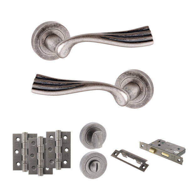 Old English Richmond Door Handle Pack (Bathroom Set - 3" CE Bathroom Lock, 3" Fire Rated Hinges x3) by Atlantic Hardware