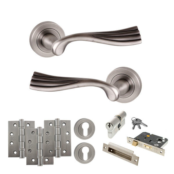 Old English Richmond Door Handle Pack (Euro Lock Set - 3" CE Sashlock, 4" Fire Rated Hinges x3) by Atlantic Hardware