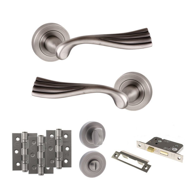 Old English Richmond Door Handle Pack (Bathroom Set - 3" CE Bathroom Lock, 3" Fire Rated Hinges x3) by Atlantic Hardware