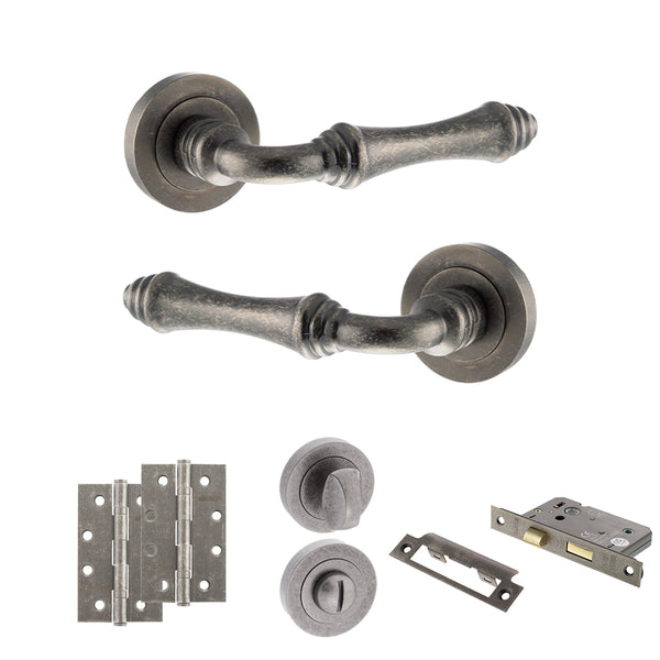 Old English Durham Door Handle Pack (Bathroom Set - 2.5" CE Bathroom Lock, 4" Slim Knuckle Hinges x2) by Atlantic Hardware