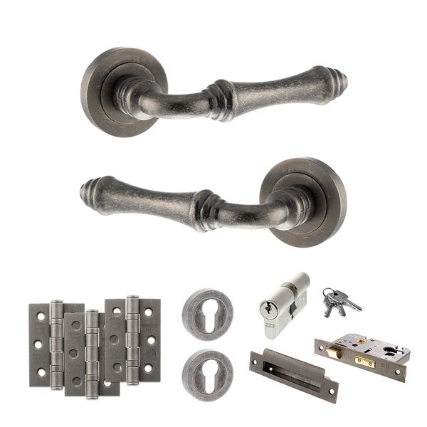 Old English Durham Door Handle Pack (Euro Lock Set - 3" CE Sashlock, 3" Fire Rated Hinges x3) by Atlantic Hardware