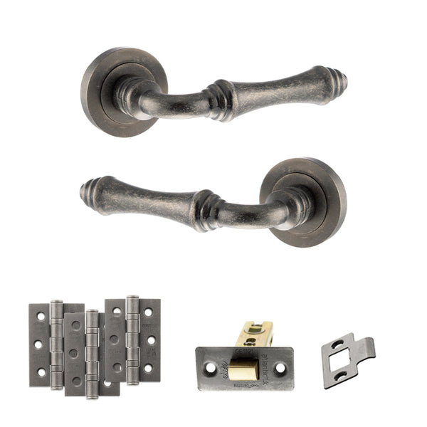 Old English Durham Door Handle Pack (Latch Set - 3" CE Latch, 3" Fire Rated Hinges x3) by Atlantic Hardware