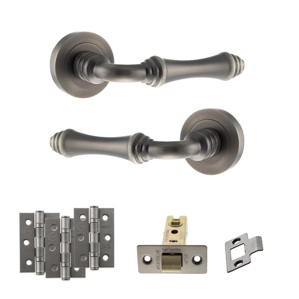 Old English Durham Door Handle Pack (Latch Set - 3" CE Latch, 3" Fire Rated Hinges x3) by Atlantic Hardware
