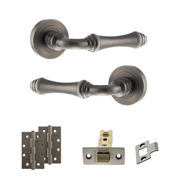 Old English Durham Door Handle Pack (Latch Set - 2.5" CE Latch, 4" Slim Knuckle Hinges x2) by Atlantic Hardware