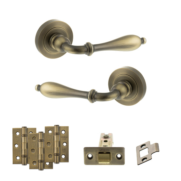 Old English Wrexham Door Handle Pack (Latch Set - 2.5" CE Latch, 3" Fire Rated Hinges x3) by Atlantic Hardware