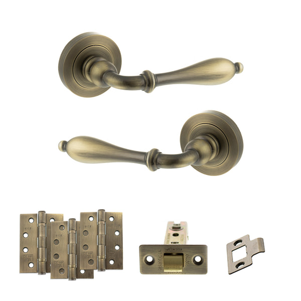 Old English Wrexham Door Handle Pack (Latch Set - 3" CE Latch, 4" Fire Rated Hinges x3) by Atlantic Hardware