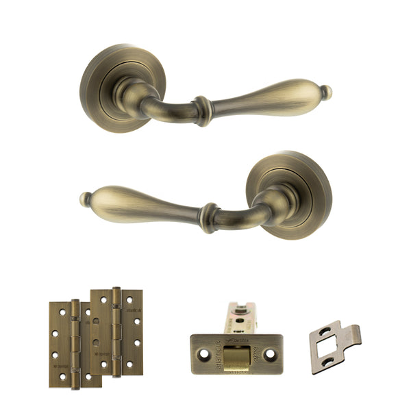 Old English Wrexham Door Handle Pack (Latch Set - 3" CE Latch, 4" Slim Knuckle Hinges x2) by Atlantic Hardware