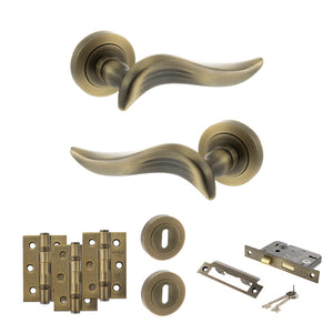 Old English Oxford Door Handle Pack (3 Lever Lock Set - 3
