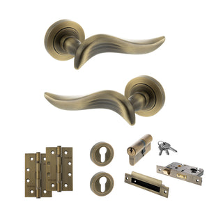 Old English Oxford Door Handle Pack (Euro Lock Set - 3