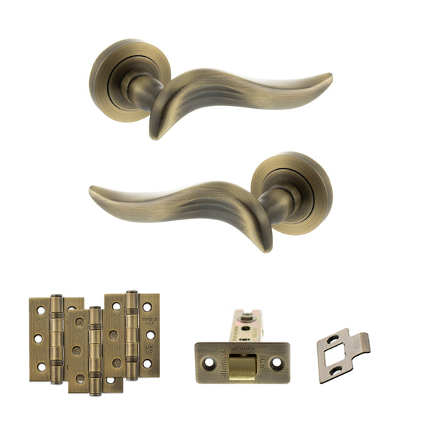 Old English Oxford Door Handle Pack (Latch Set - 3" CE Latch, 3" Fire Rated Hinges x3) by Atlantic Hardware