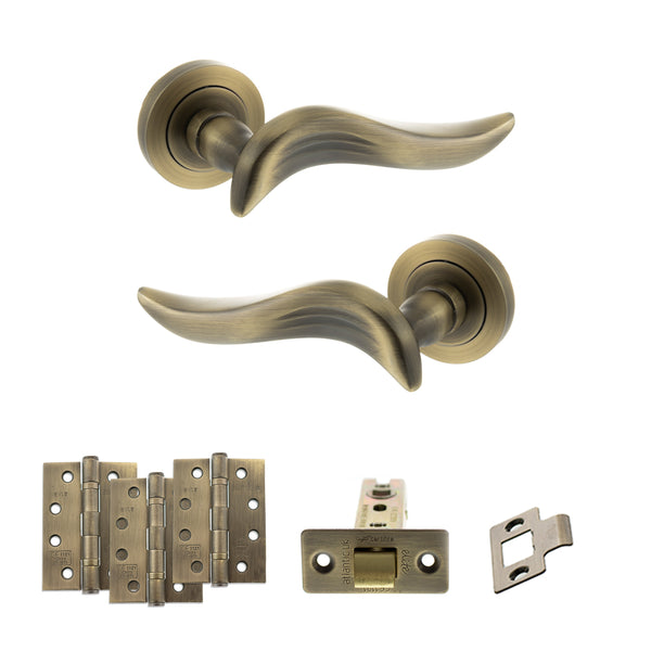 Old English Oxford Door Handle Pack (Latch Set - 3" CE Latch, 4" Fire Rated Hinges x3) by Atlantic Hardware