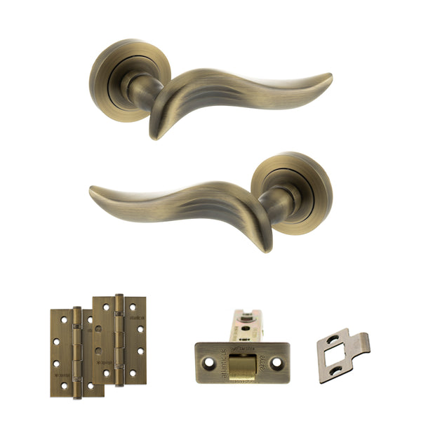 Old English Oxford Door Handle Pack (Latch Set - 2.5" CE Latch, 4" Slim Knuckle Hinges x2) by Atlantic Hardware