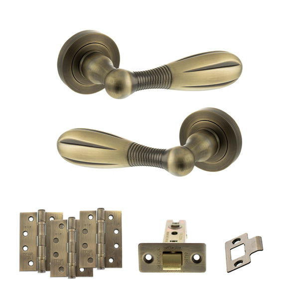 Old English Cambridge Door Handle Pack (Latch Set - 2.5" CE Latch, 4" Fire Rated Hinges x3) by Atlantic Hardware