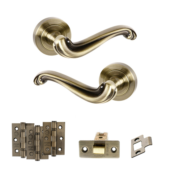 Old English Colchester Door Handle Pack (Latch Set - 3" CE Latch, 3" Fire Rated Hinges x3) by Atlantic Hardware