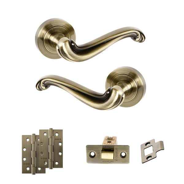 Old English Colchester Door Handle Pack (Latch Set - 3" CE Latch, 4" Slim Knuckle Hinges x2) by Atlantic Hardware