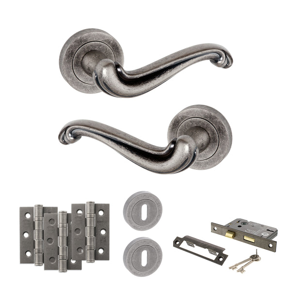 Old English Colchester Door Handle Pack (3 Lever Lock Set - 2.5" CE Sashlock, 3" Fire Rated Hinges x3) by Atlantic Hardware