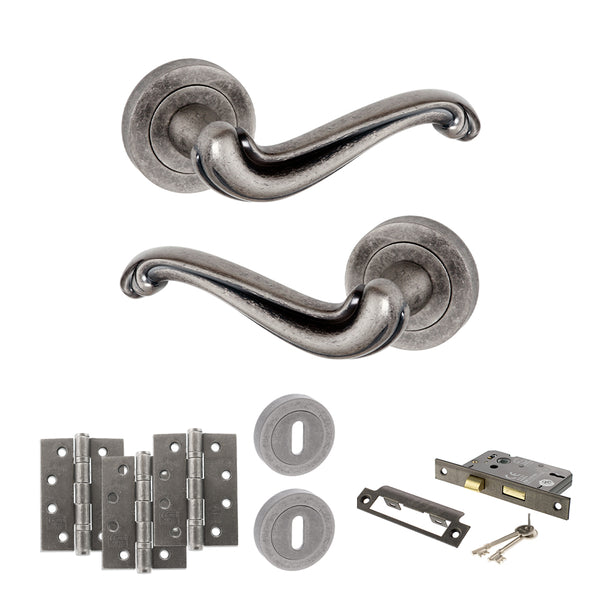 Old English Colchester Door Handle Pack (3 Lever Lock Set - 3" CE Sashlock, 4" Fire Rated Hinges x3) by Atlantic Hardware