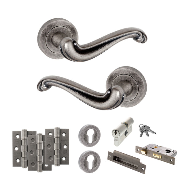 Old English Colchester Door Handle Pack (Euro Lock Set - 3" CE Sashlock, 3" Fire Rated Hinges x3) by Atlantic Hardware