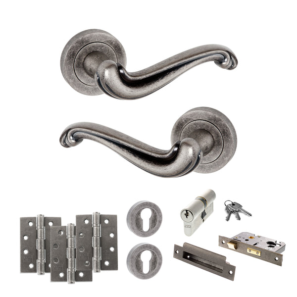 Old English Colchester Door Handle Pack (Euro Lock Set - 3" CE Sashlock, 4" Fire Rated Hinges x3) by Atlantic Hardware