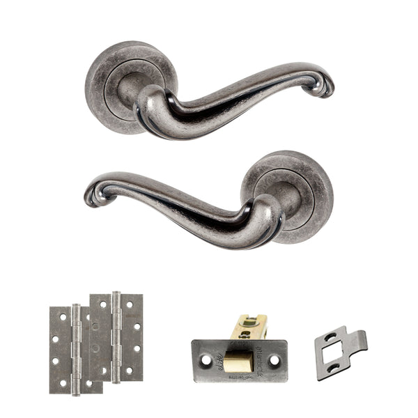 Old English Colchester Door Handle Pack (Latch Set - 2.5" CE Latch, 4" Slim Knuckle Hinges x2) by Atlantic Hardware