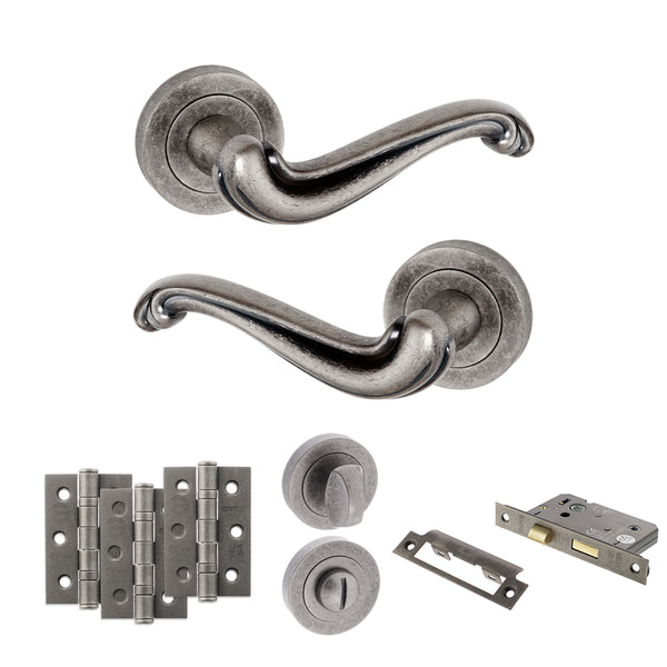 Old English Colchester Door Handle Pack (Bathroom Set - 2.5" CE Bathroom Lock, 3" Fire Rated Hinges x3) by Atlantic Hardware