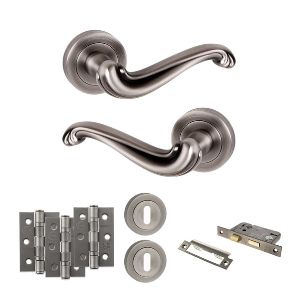 Old English Colchester Door Handle Pack (3 Lever Lock Set - 2.5" CE Sashlock, 3" Fire Rated Hinges x3) by Atlantic Hardware