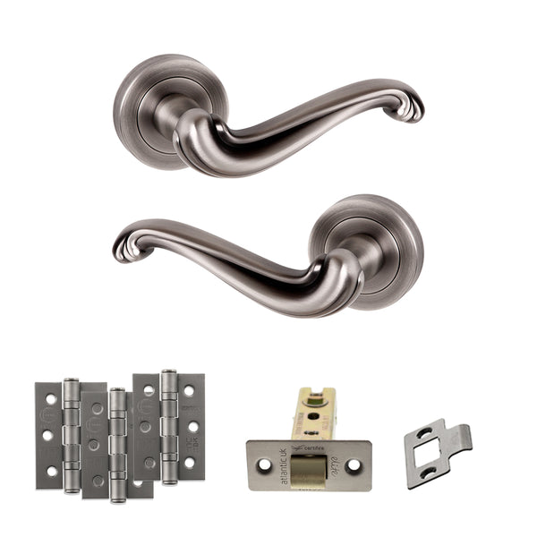 Old English Colchester Door Handle Pack (Latch Set - 3" CE Latch, 3" Fire Rated Hinges x3) by Atlantic Hardware